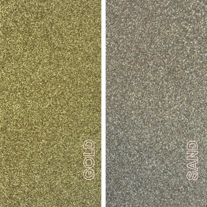 May include: Two textured backgrounds side-by-side. The left side is gold, and the right side is sand-colored. The word "GOLD" is vertically printed in white on the gold background. The word "SAND" is vertically printed in white on the sand background.