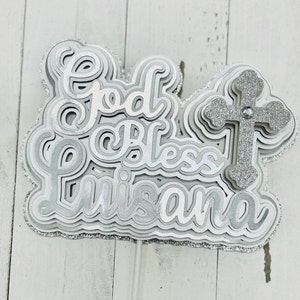God Bless cake topper, first communion cake decor, personalized religious topper, cross decor, christening topper, baptism centerpiece