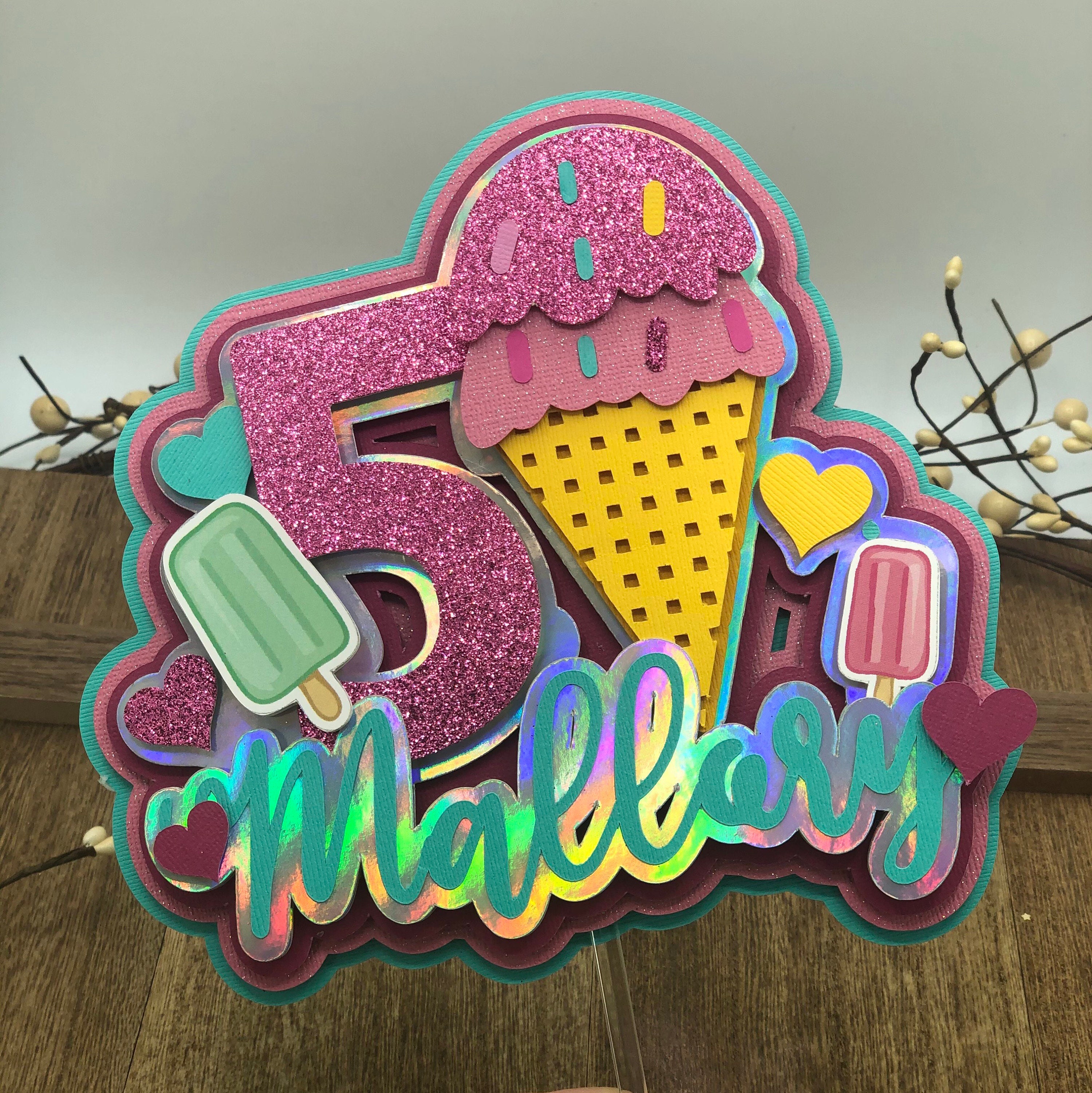 Ice Cream Party Ice Cream Cake Topper Ice Cream Scoop Etsy