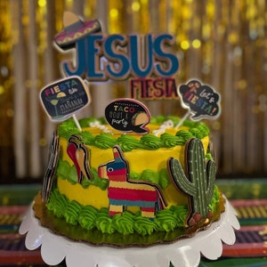 Topo de bolo de festa, decoração de festa mexicana, festa de 5 de maio, tema de festa mexicana, aniversário mexicano, festa de tacos, topo de bolo de pinata de burro