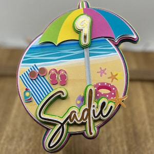 Beach cake topper, beach birthday cake decor, beach theme party, girls beach topper, summer birthday decor, beach umbrella cake topper