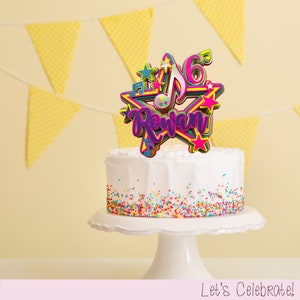 Neon Music Notes Cake Topper: Teen Birthday Party Decor
