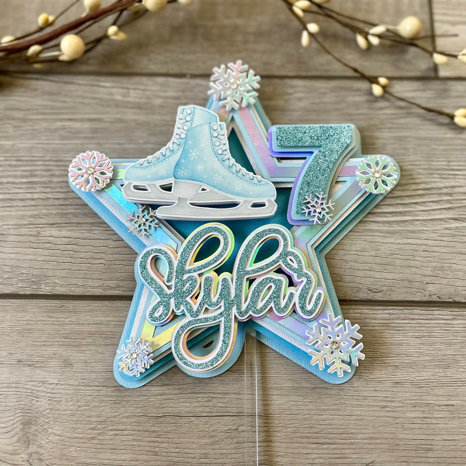 Ice Skates Cake Topper Light Blue Ice Skates Birthday Ice Etsy