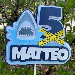 Shark cake topper, shark birthday, shark party decor, personalized shark topper, shark cake decor, under the sea topper, beach party topper.