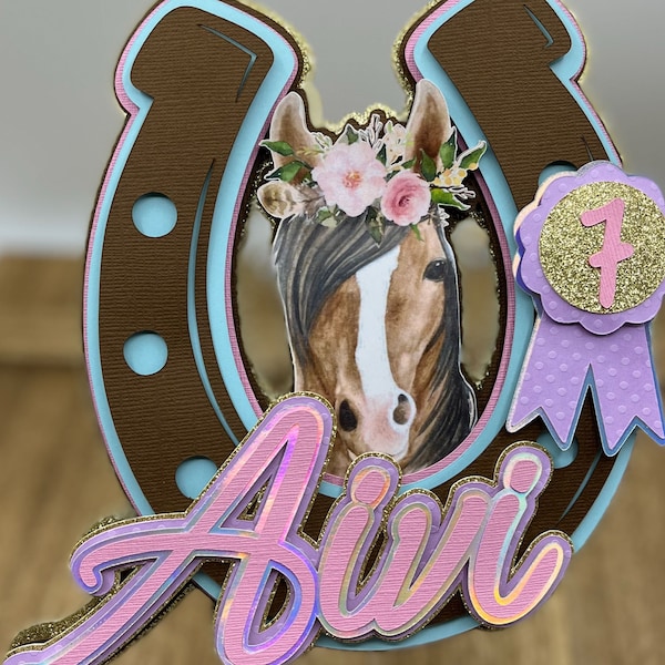 Horse cake topper, horse party, cowgirl birthday, custom cake decor, cowgirl party, lucky horseshoe, western party, horse riding girl gift