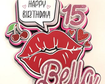 Lips & Cherries Cake Topper: 15th Birthday Party Decor
