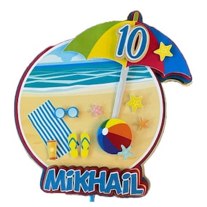 Topo de bolo de praia: decoração para festa de aniversário de verão