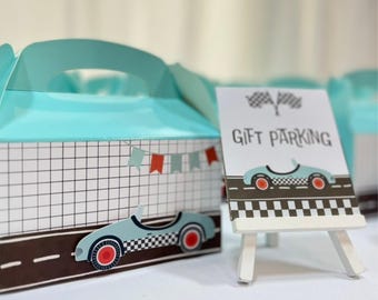 Personalized Vintage Race Car Favor Box, Racing Theme Party Decor