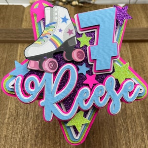 Roller skates neon cake topper, rolling skate party, skating birthday topper, neon skates cake decor, custom topper, rolling skates theme