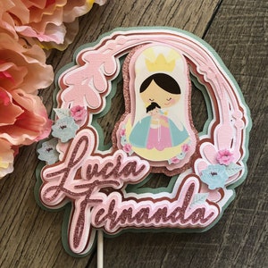 Topper de pastel de bautismo, topper de pastel personalizado, virgen maría, virgencita, primera comunión, topper de pastel floral, religioso, topper de pastel personalizado
