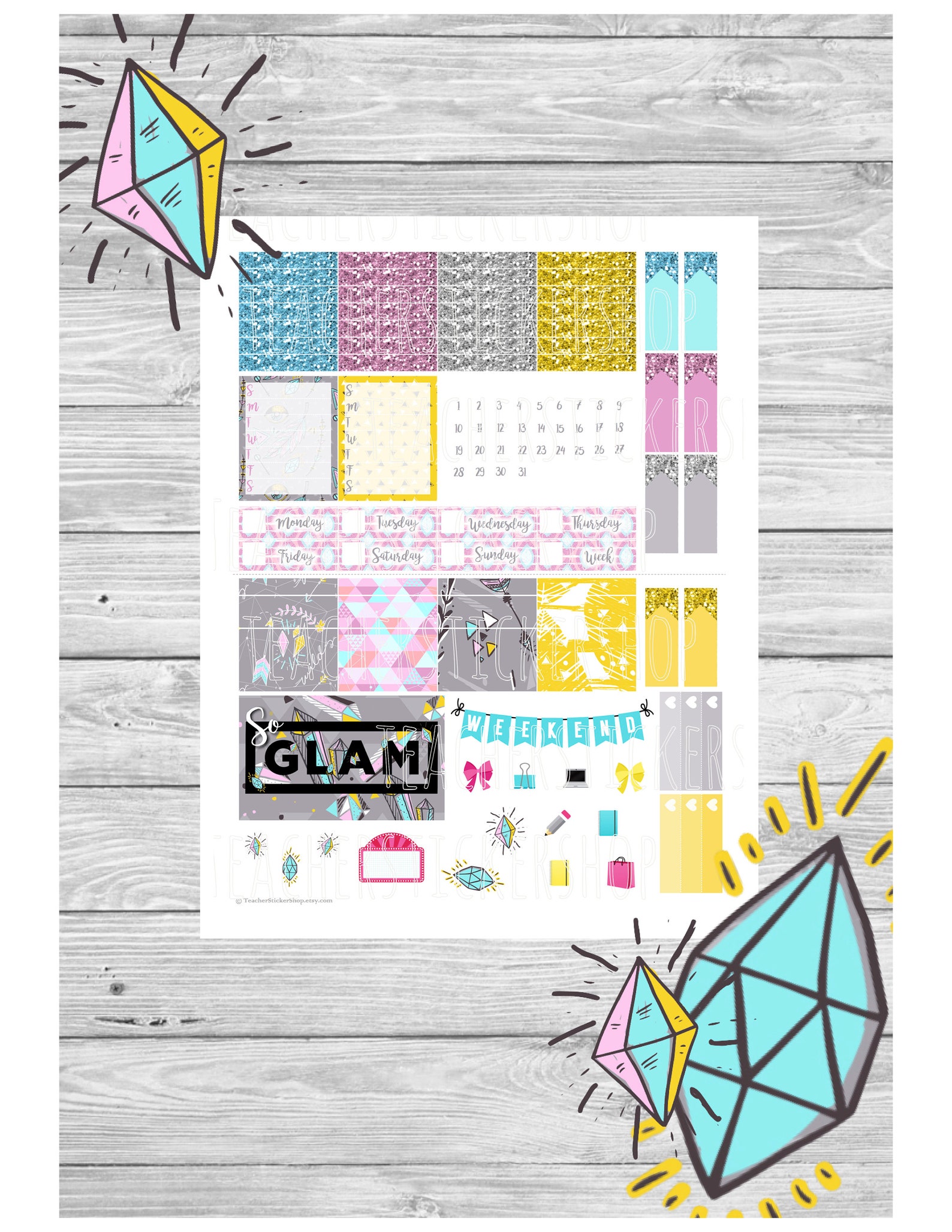 Glam Planner Stickers PRINTABLE With Cut Files for Erin | Etsy