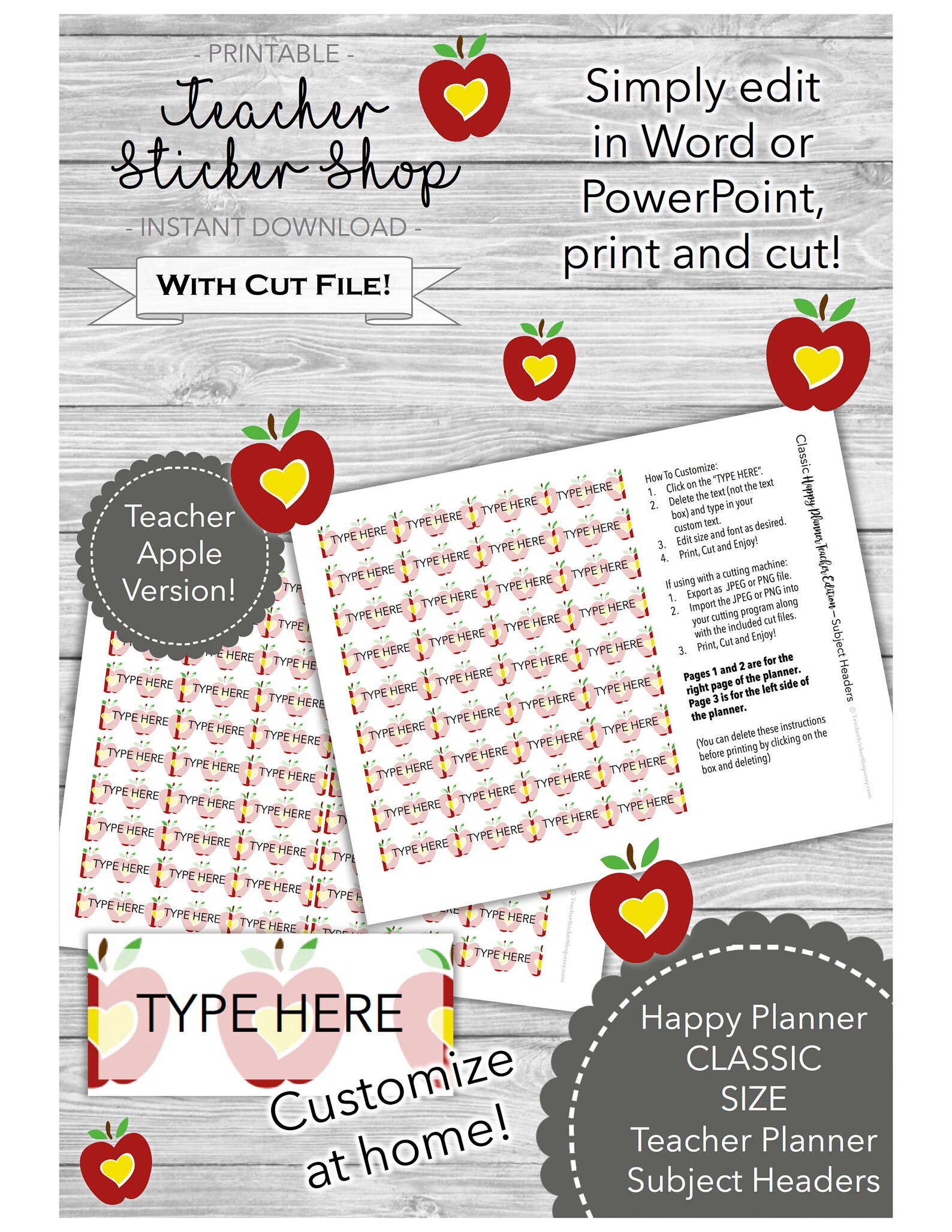 apples-classic-size-happy-planner-teacher-edition-subject-etsy