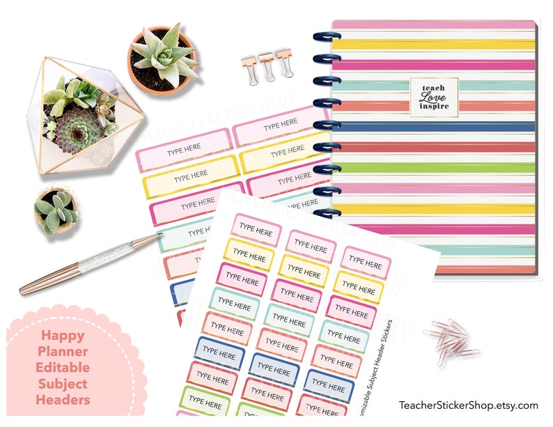 Editable Subject Headers Happy Planner Simple Brights | Etsy