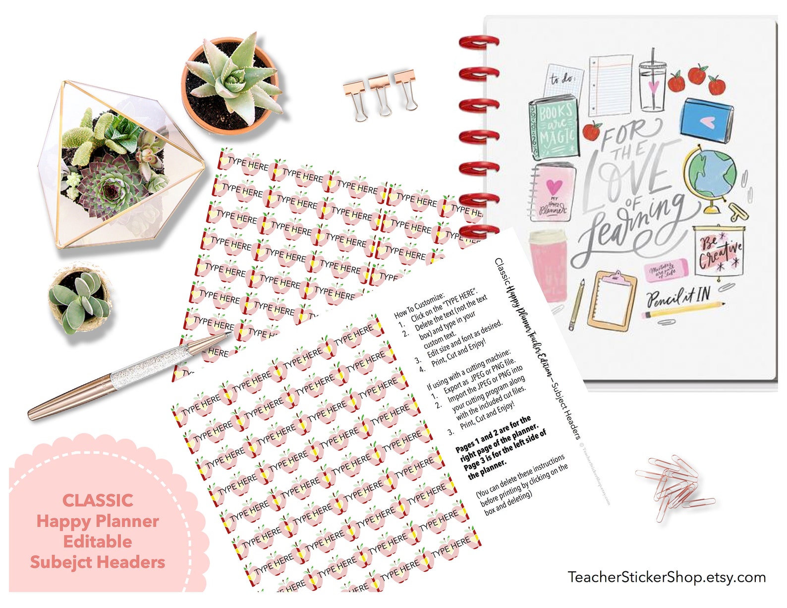 apples-classic-size-happy-planner-teacher-edition-subject-etsy