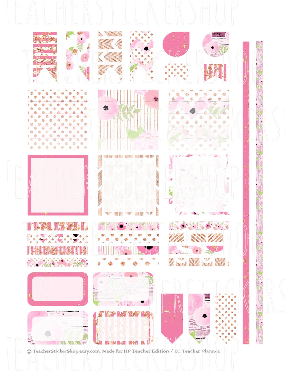 Pink and Rose Gold Metallic Planner Stickers PRINTABLE / With Etsy