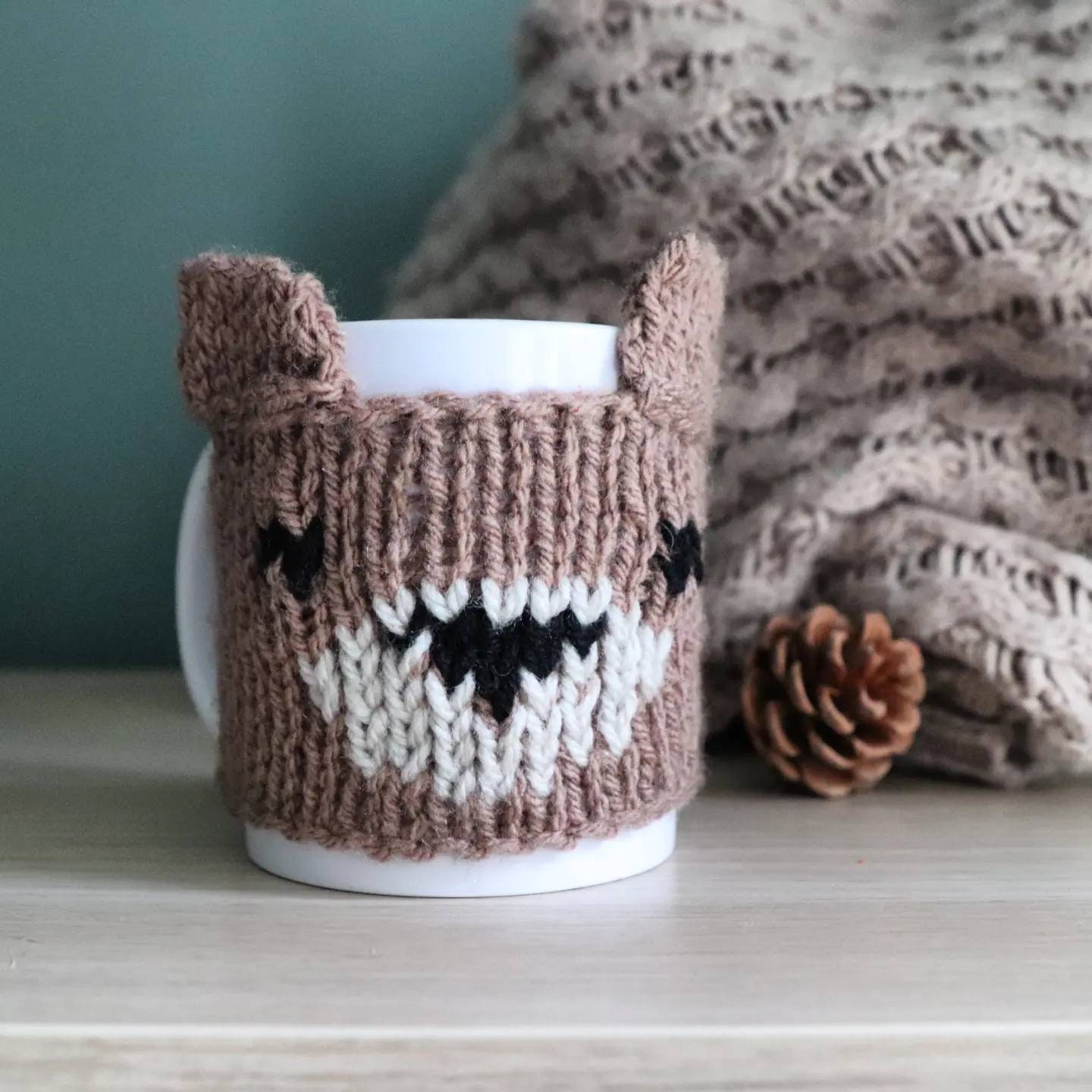 Tour de Tasse Ours , Tasses avec Manteaux Laine, Mugs Tricot, Fait Main, Broderie Ours