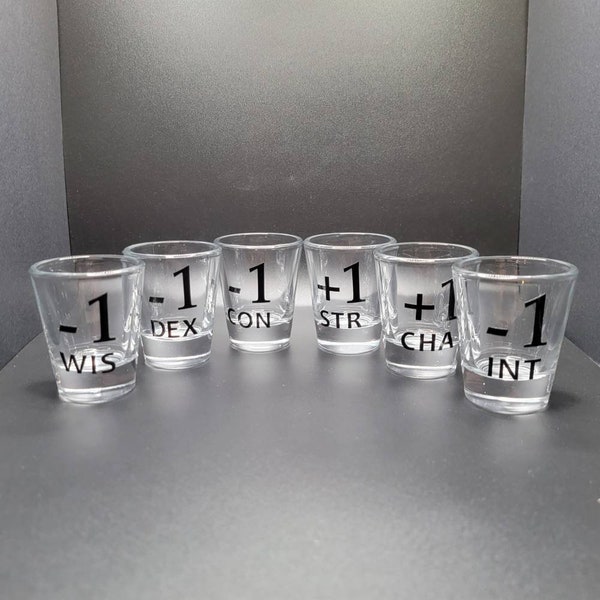 Ability Score Modifier Shot Glasses - Inspired by Dungeons & Dragons and other RPGs!