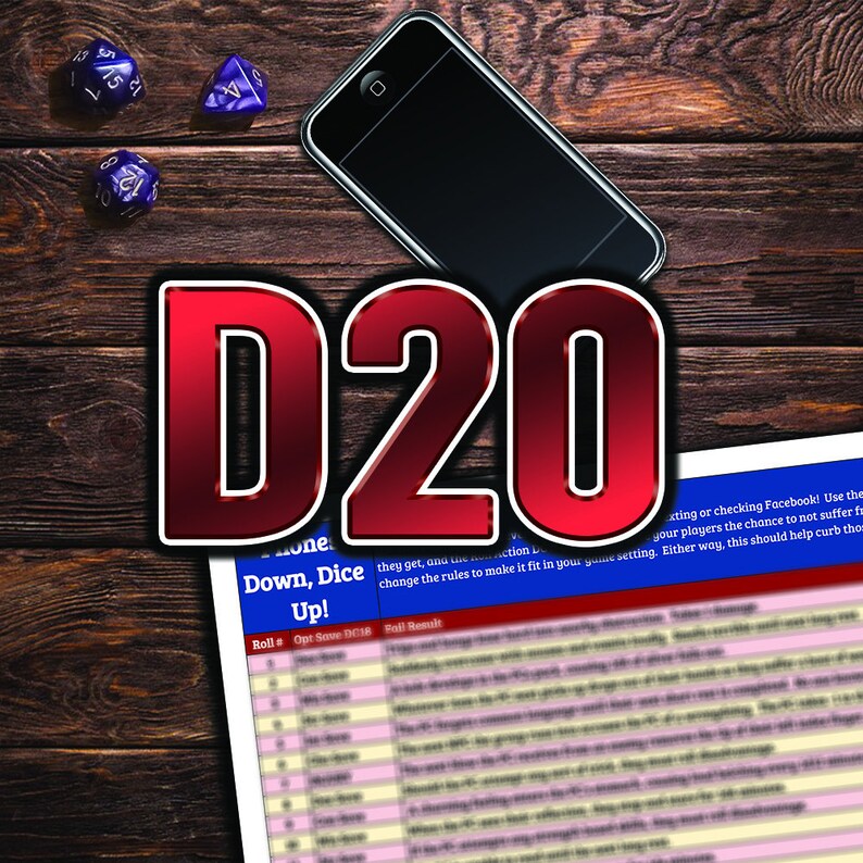 Phones Down Dice up DND Roll Chart D20 Version Etsy