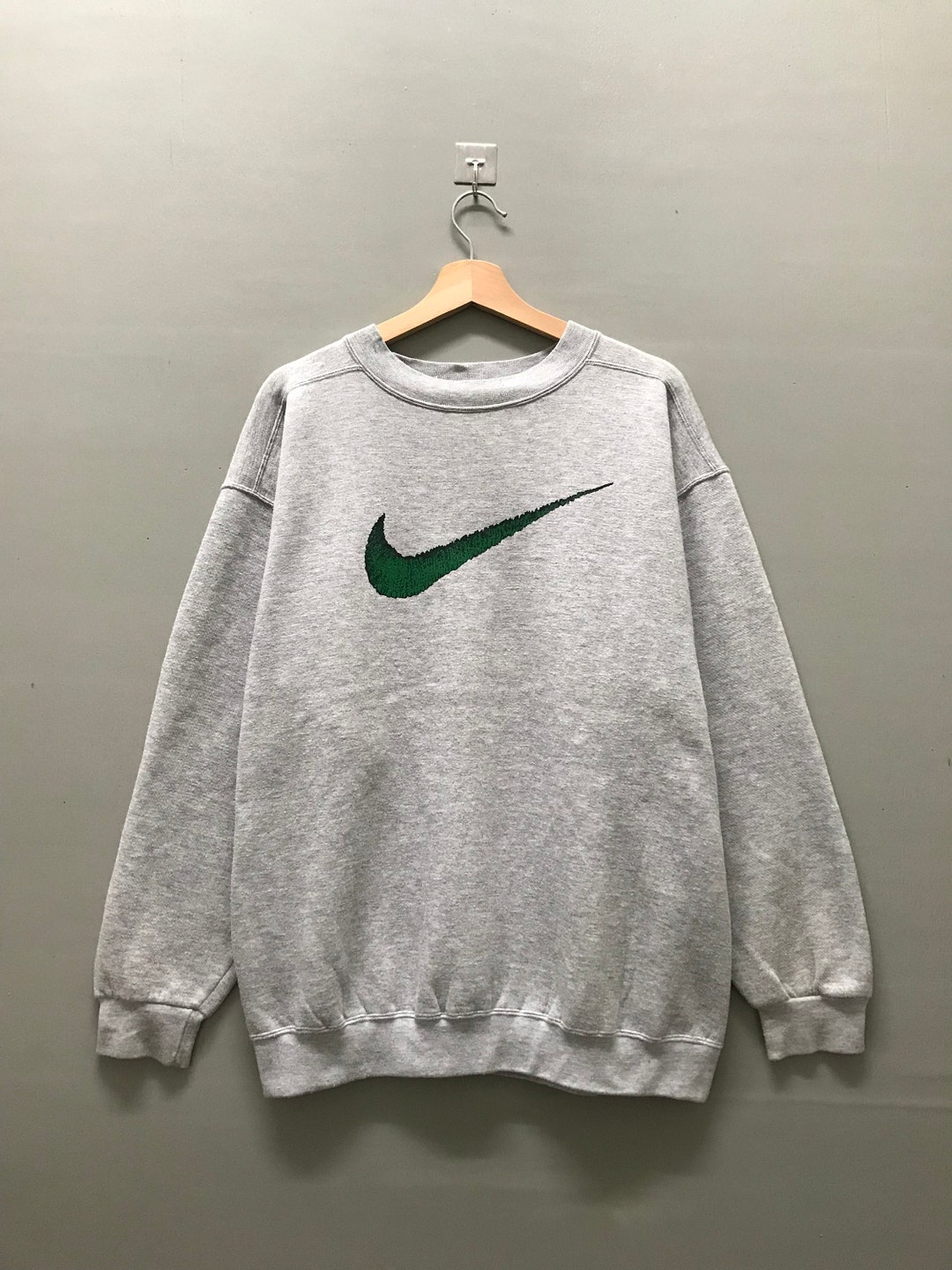 Vintage Nike Big Swoosh Green Crayon Sweatshirt Etsy