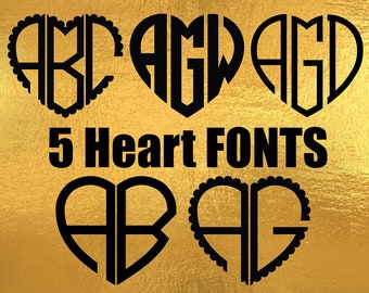6 Heart Monogram Font SVG, Heart svg, heart font, SVG Fonts, heart font svg, valentine SVG files for Silhouette, Cricut