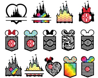 14 Svg bundle, Mickey Mouse Monogram Frames SVG Collection, Minnie Mouse Monogram Frames DXF, Clipart Files for Silhouette Cameo or Cricut