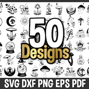 Mushroom svg, Magic mushroom svg, Mystical Moon Svg, Celestial mushroom Svg, Floral moon svg, Svg files for Cricut silhouette studio