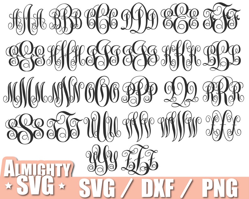 130 Monogram Svg Monogram Font Svg Monogram Font Bundle Svg - Etsy