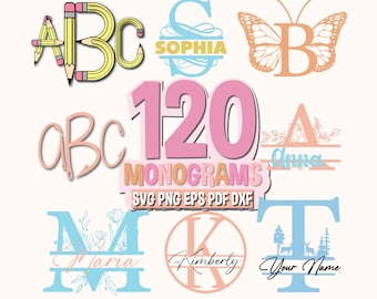 Pakiet Monogram SVG, 120 czcionek, alfabety (pobieranie cyfrowe)