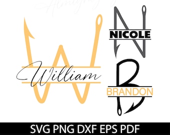 Fishing Split monogram svg, Split Monogram Frame Alphabet svg, Egraving, Fishing font svg cut files For Cricut Silhouette