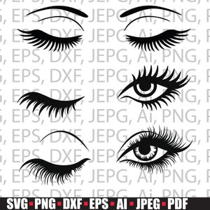 May include: A set of five black and white illustrations of eyes with eyelashes. The illustrations include closed eyes, open eyes, and winking eyes.