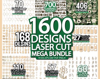 1600+ Laser Cut Mega Bundle SVG, CNC Router Files, Commercial Use, Wood Cut Designs, Christmas Ornaments, Earrings, Cake Toppers, Floral SVG