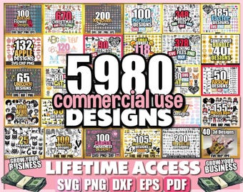 5980 Commercial Use Designs SVG Bundle, Fonts, Graphics (Digital Download)