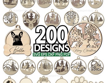 Christmas Ornament SVG Bundle, Laser Cut Files (Digital Download)