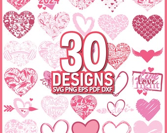 Paquete SVG de corazón, SVG de corazón, PNG de corazón, SVG de corazón de San Valentín, SVG de marco de nombre, Archivos de corte Cricut, Silueta