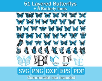 3D Butterfly SVG Bundle, 51 Designs, Fonts (Digital Download)