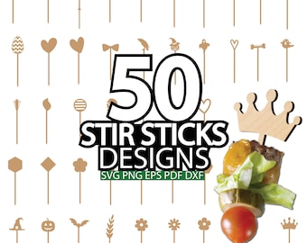 Food Stir Stick SVG, Stir Stick bundle SVG, Cake topper svg, Stir Stick laser cut file, Stir Stick template SVG, Laser cutting files svg