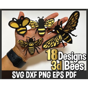 Bee svg, 3d bee svg, gelaagde bee svg, bee svg sjabloon voor het snijden van papier voor de Cricut en Silhouette Studio.