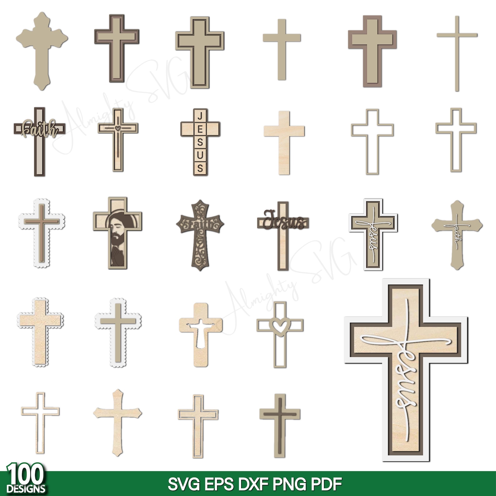 Paquete de cruces SVG para corte láser, diseño de adornos cristianos ...