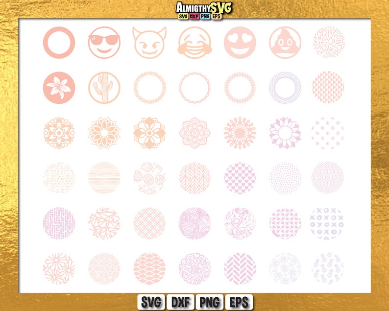 May include: A set of 40 pink and white circle design elements. The designs include various patterns, shapes, and icons. The designs are perfect for creating social media graphics, invitations, and other digital projects.