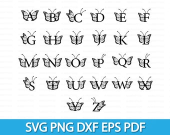 Butterfly Monogram SVG | Monogram Font SVG | monogram svg | svg Fonts | Alphabet | engraving | monogram svg files for Cricut Silhouette