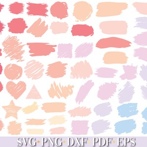 Pode incluir: Um conjunto de 50 pinceladas desenhadas &agrave; m&atilde;o em v&aacute;rias formas e tamanhos. As pinceladas s&atilde;o em tons de rosa, laranja e azul. As pinceladas s&atilde;o perfeitas para adicionar um toque de fantasia aos seus designs.