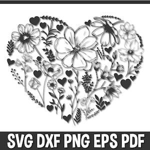 Corazón de flor SVG, Corazón floral svg, Corazón SVG, Corona de corazón SVG Archivo de corte Archivos Svg para Cricut