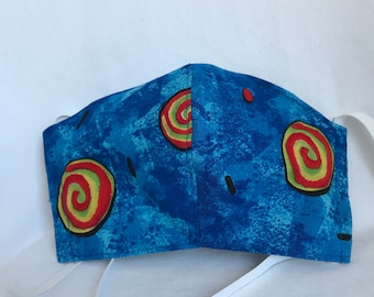 Reversible Cotton Face Mask: Royal Blue Lollipop Print, Blue/Black Check