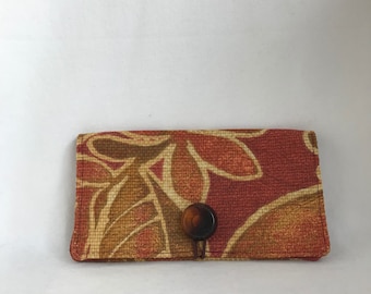 Checkbook Cover Made in Vermont, Checkbook Holder, Checkbook Cover in Rust and Green Fabric