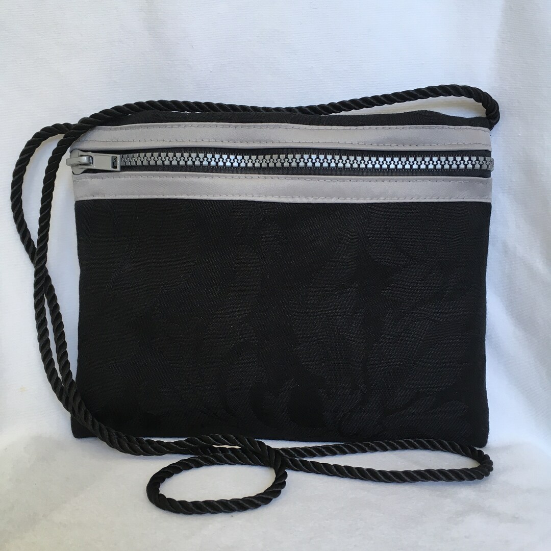 Travel Bag, Passport Bag in Black With Gray Trim Fabric, Wear Cross