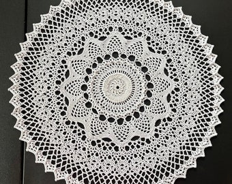 Enchanting Doily, Lace Doily, Round Table Center Piece, Handmade Crocheted Circle Cotton Doily, approx. 16 inch in diameter, White Color