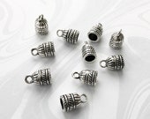 10 End Caps, Silver End Caps, Cord End Caps, 14mm x 8mm, BCS069