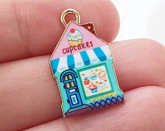 5 Bakery Charms, Jewelry Making, Shop, Enamel, Baking, Food, Cupcake, Sweets, Birthday, Cake, Necklace, 22mm, GTP001