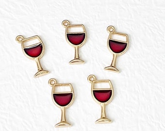 10 Wine Glass Charms, Red, Enamel, Cocktail, Drinking Glass, Stemware, 20mm, Jewelry, GTP064