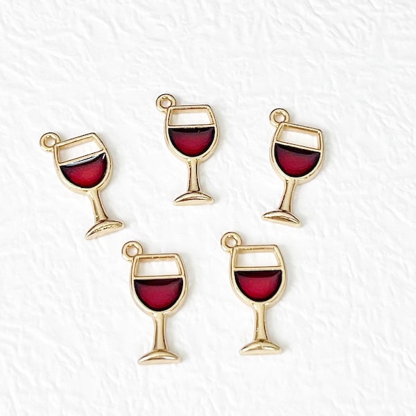 10 Wine Glass Charms, Red, Enamel, Cocktail, Drinking Glass, Stemware, 20mm, Jewelry, GTP064